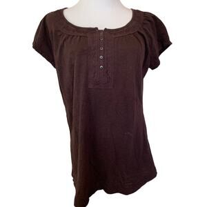 Eddie Bauer top size large brown button front cap sleeves